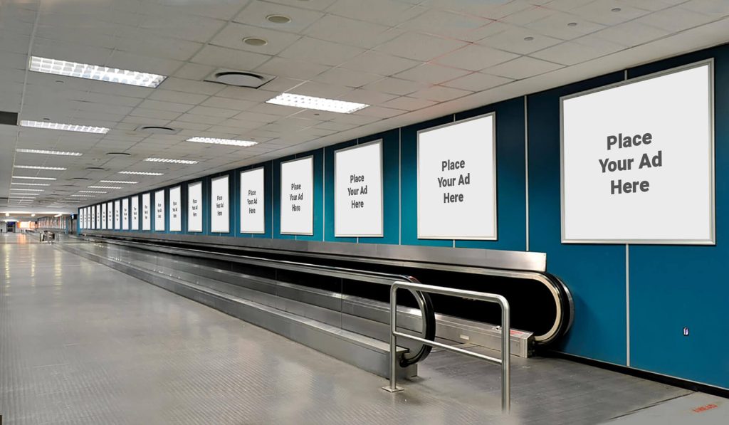 Miami International Airport advertising showcasing luxury brand displays, digital screens, and premium passenger engagement zones targeting global and Latin American travelers