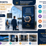 Infographic showing premium airport OOH advertising campaigns that build consumer perception and brand trust through digital billboards, immersive displays, and high-visibility airport branding.